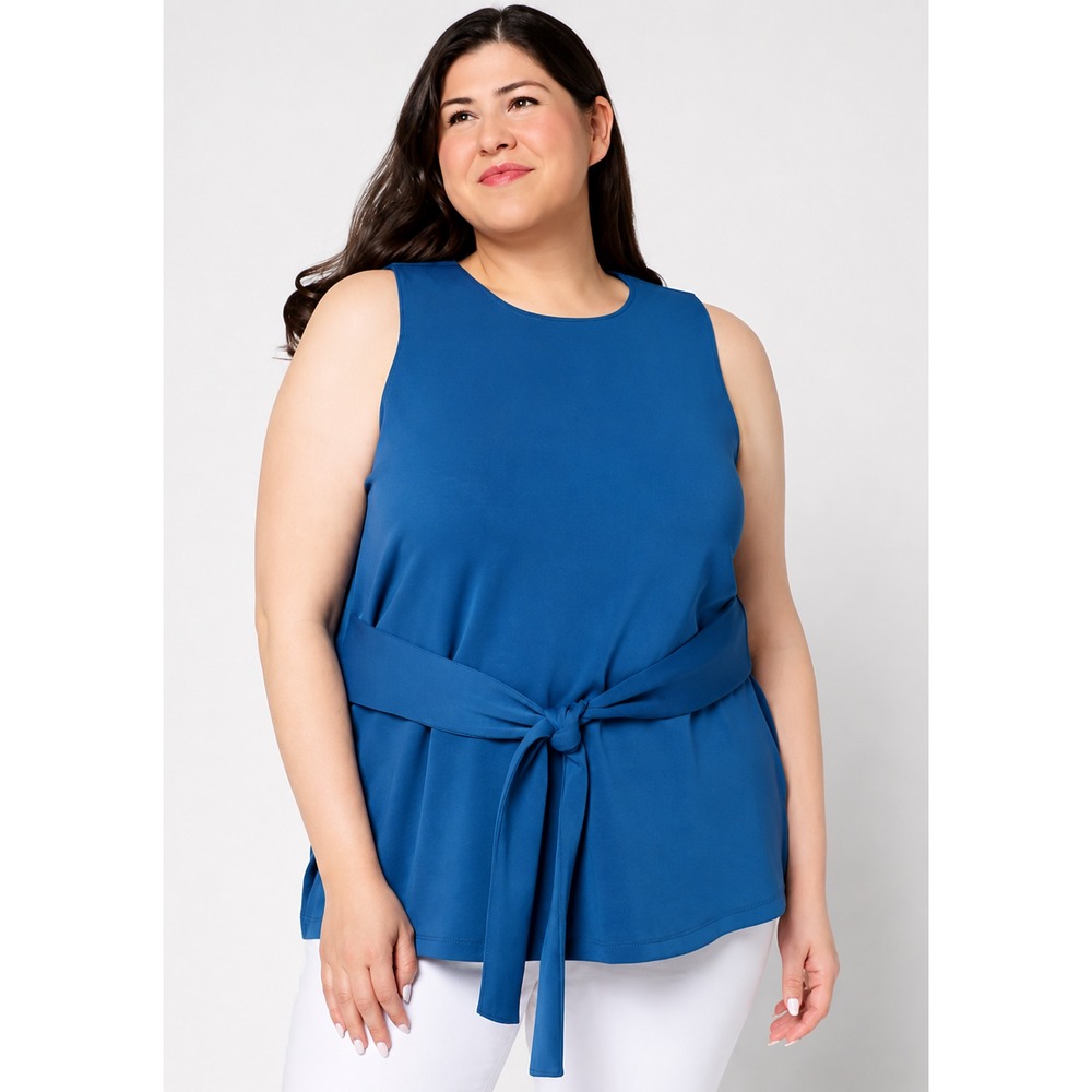 BEAUTIFUL by Lawrence Zarian Regular Sleeveless Tie Waist Tunic Navy Peony, XL